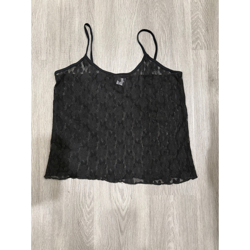 Black Flower Lace Sheer Mesh Cami Top XL Whimsigoth Fairy Grunge Y2K Coquette